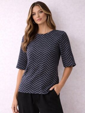 Next Chevron Stripe Top Size 14 Blue Gray Structured Top